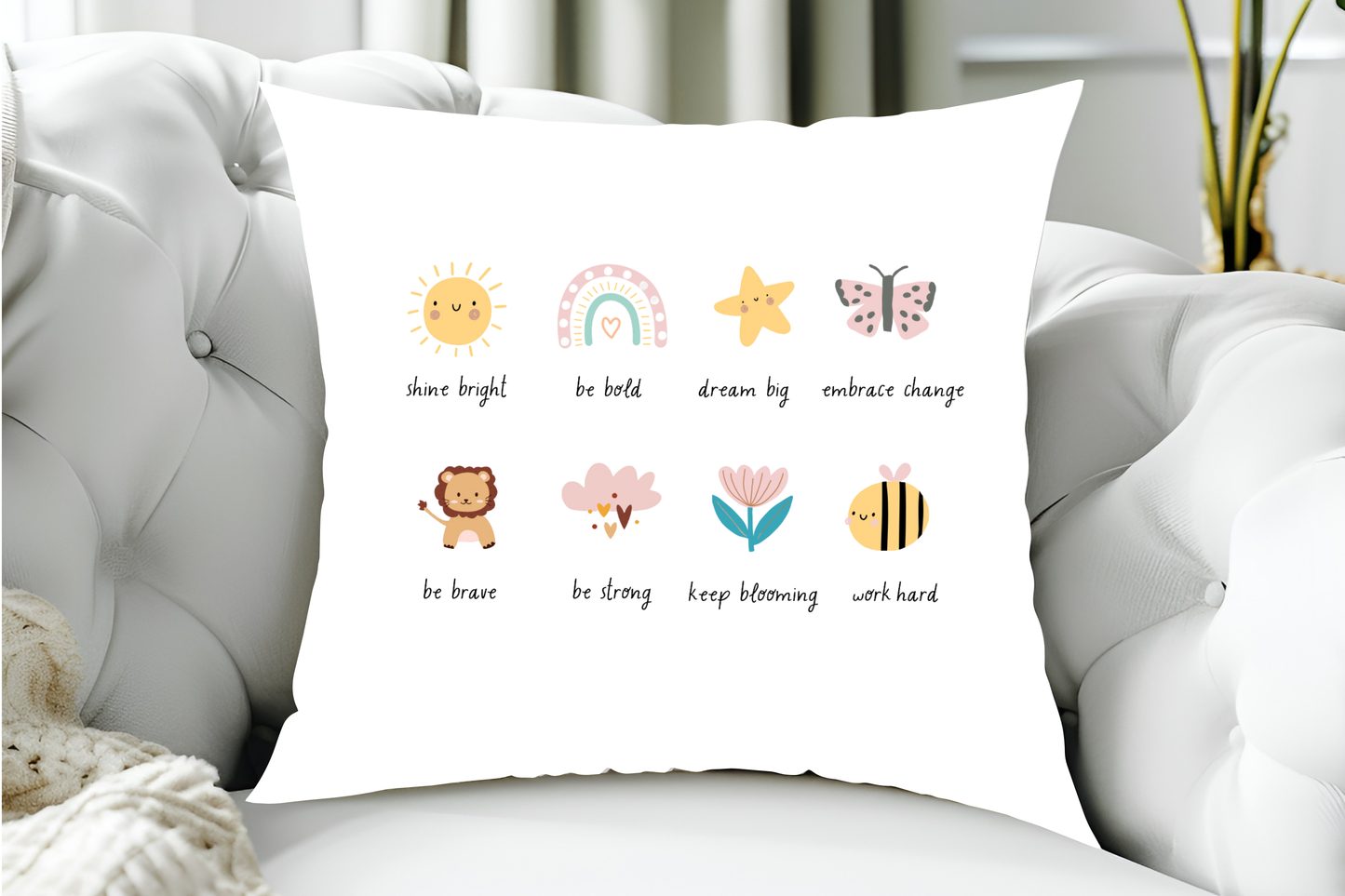 40x40cm Boho Affirmations - Cute Pastel Self-Care Cushion Cover