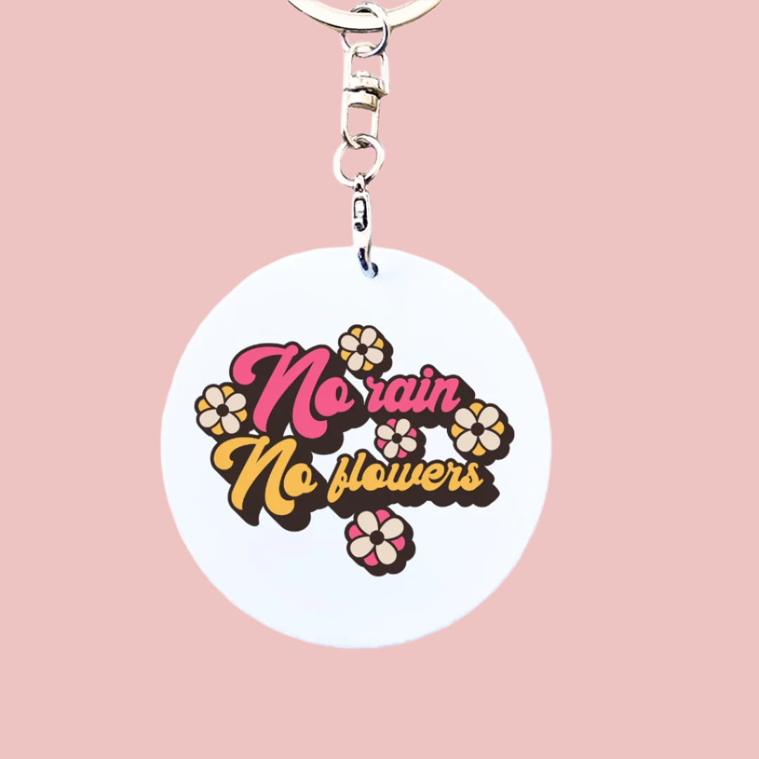 No Rain No Flowers - Retro Mental Health Inspired Keyring
