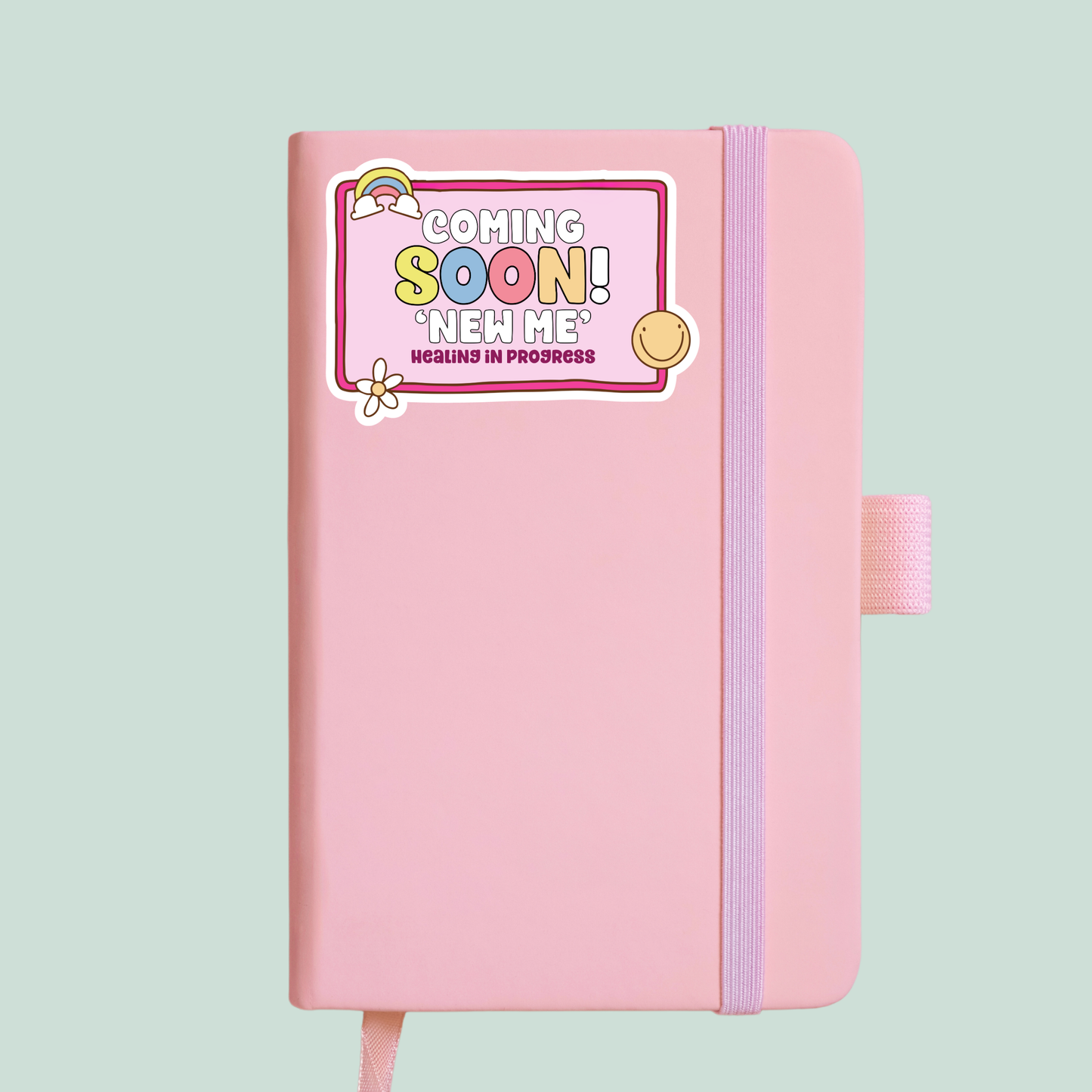 Coming soon NEW me sticker mockup for notebooks or journalling