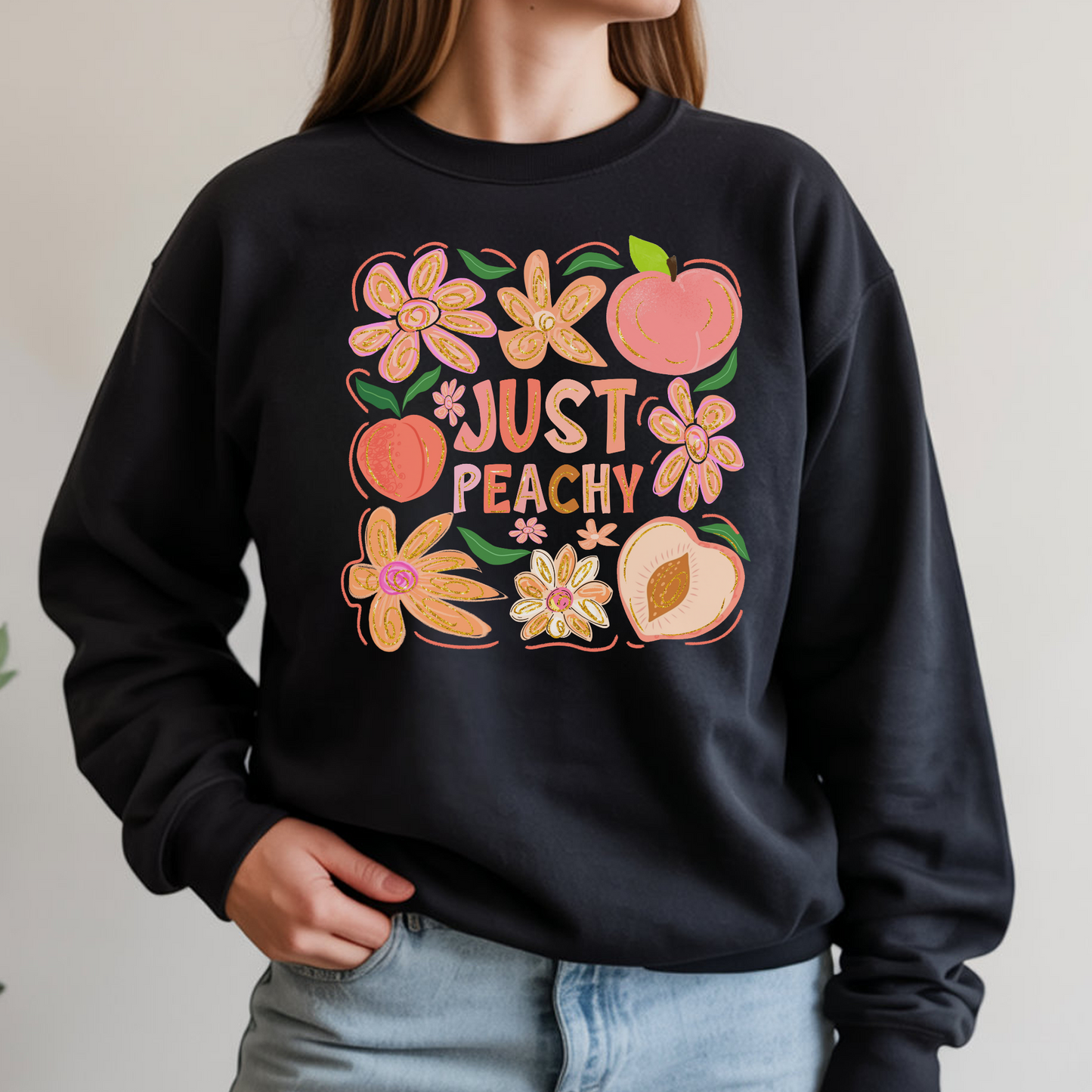 Just Peachy - Black Summer Mental Health Floral Sweatshirt