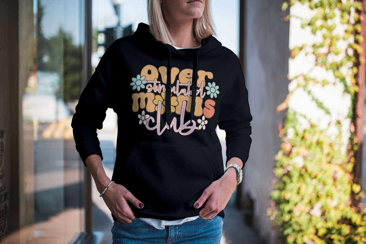 Overstimulated Mums Club Hoodie – Cozy, Boho Style for Tired but Thriving Mums
