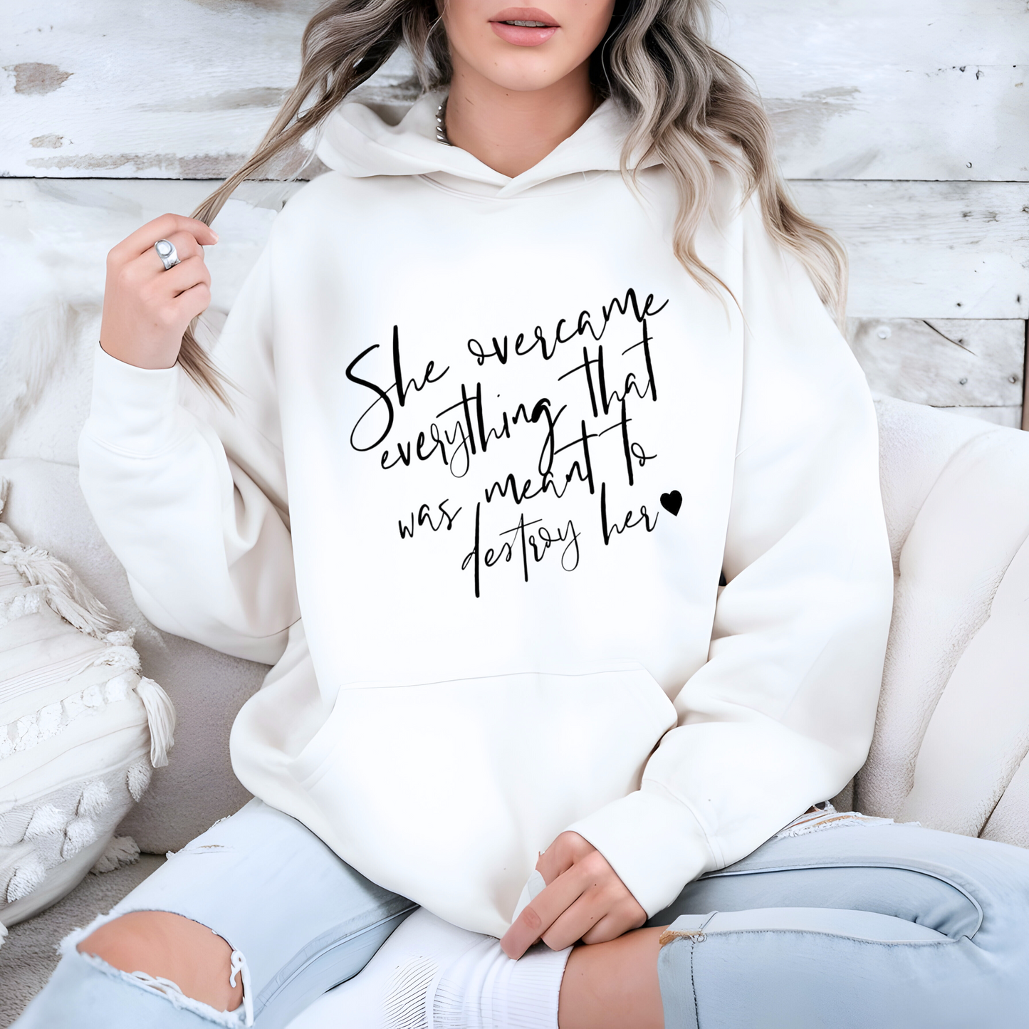 She overcame white hoodie women's empowering mental health hoodie