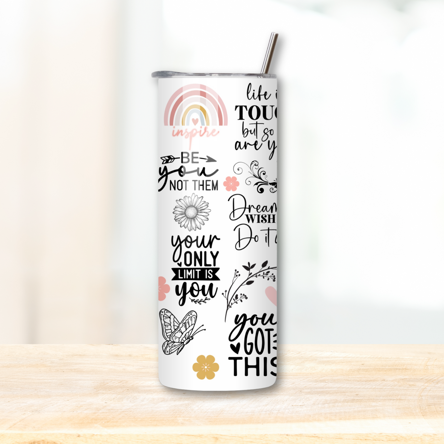 boho pastel affirmations mental health support 20oz skinny tumbler