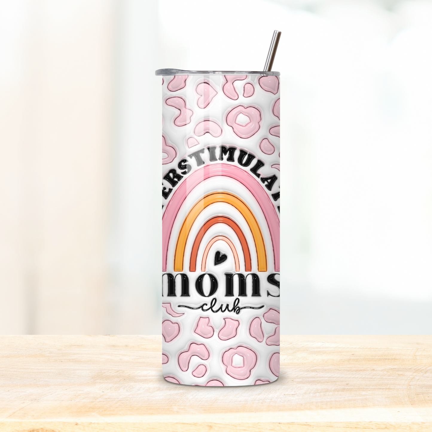 overstimulated mom's club 3d boho style 20oz skinny tumbler