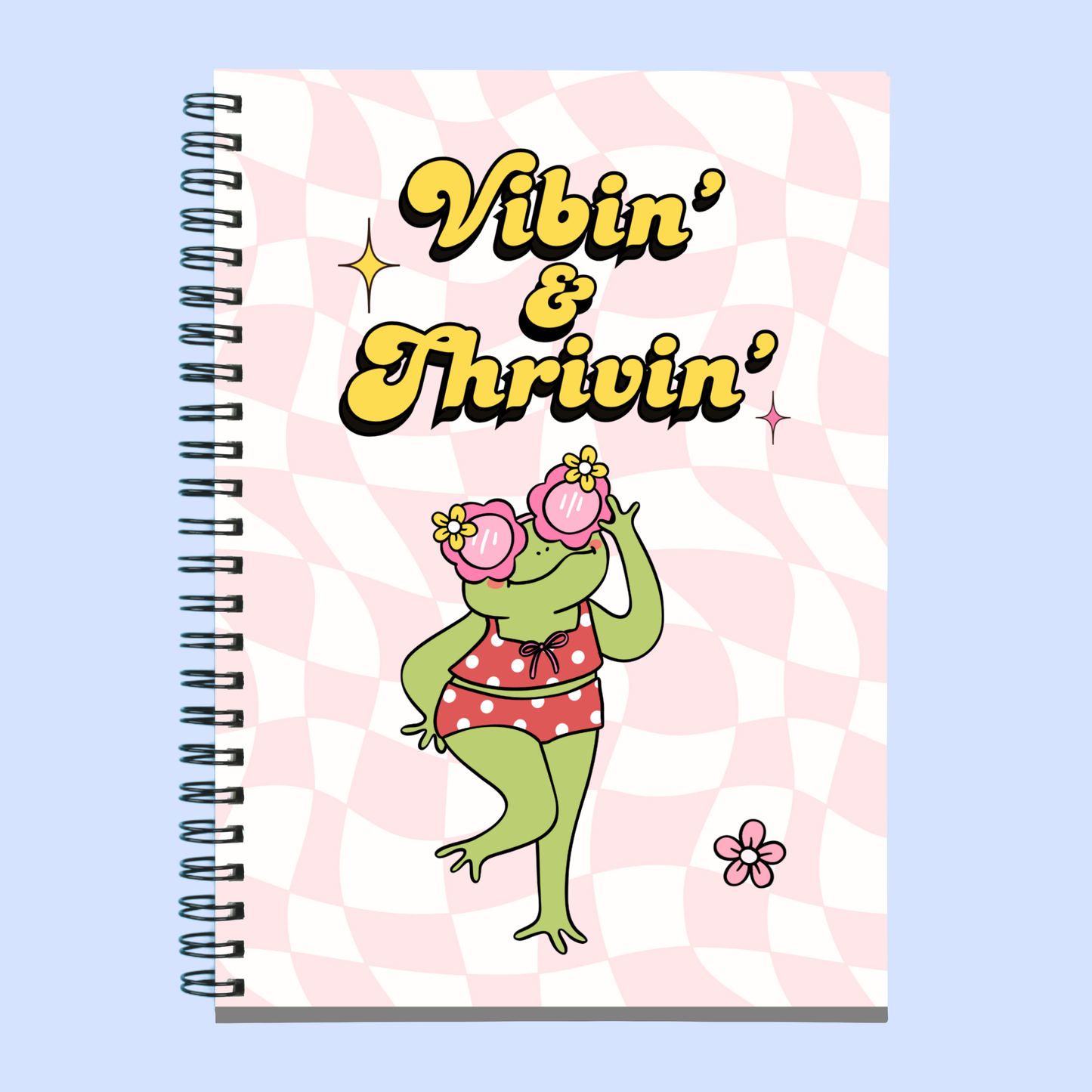 vibin & thrivin funky groovy frog retro a5 size notebook