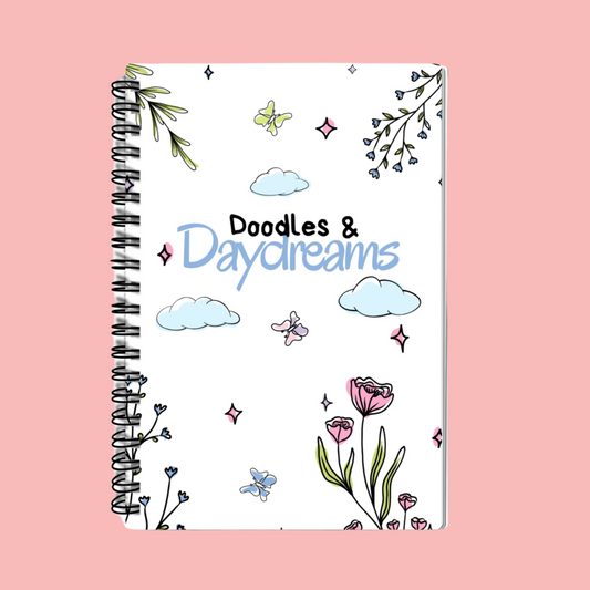 A5 Doodles & Daydreams Notebook with a hardback cover, spiral binding, and 100 blank pages, perfect for sketching, journaling, and creative writing. Nature Inspired.