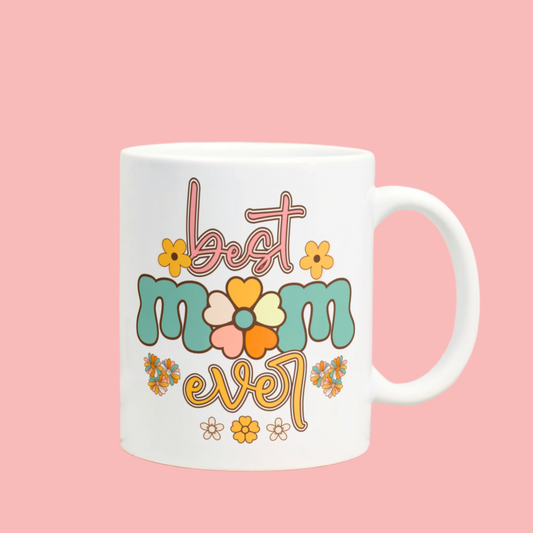 Colourful, boho-inspired ‘Best Mum Ever’ 11oz mug, the perfect vibrant and heartfelt gift for Mum on any occasion.