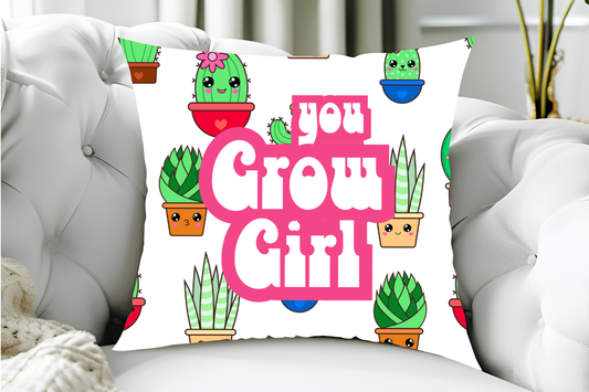 40x40cm You Grow Girl  - Cute, Retro, Plant Lovers, Motivational Cushion Cover
