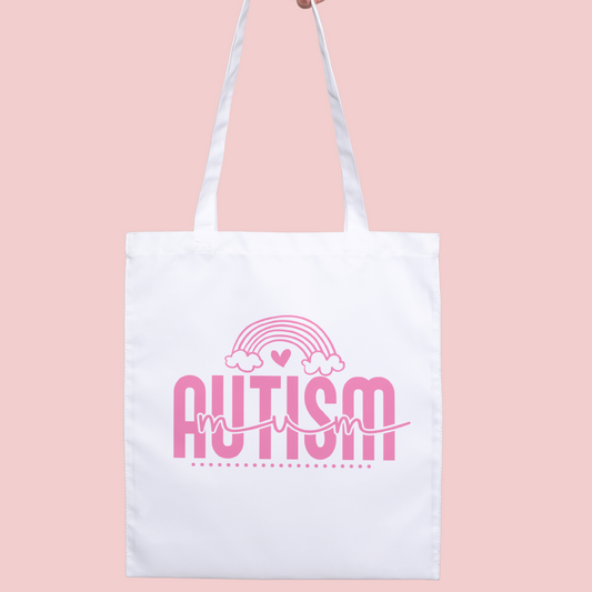 Autism Mum boho rainbow retro neurodiversity tote bag, perfect for Autism acceptance and neurodivergent families.