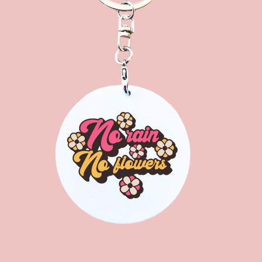 No Rain No Flowers - Retro Mental Health Inspired Keyring