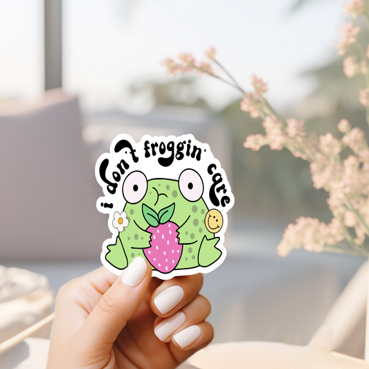 I don't froggin' care funny sarcastic groovy retro frog mental health sticker