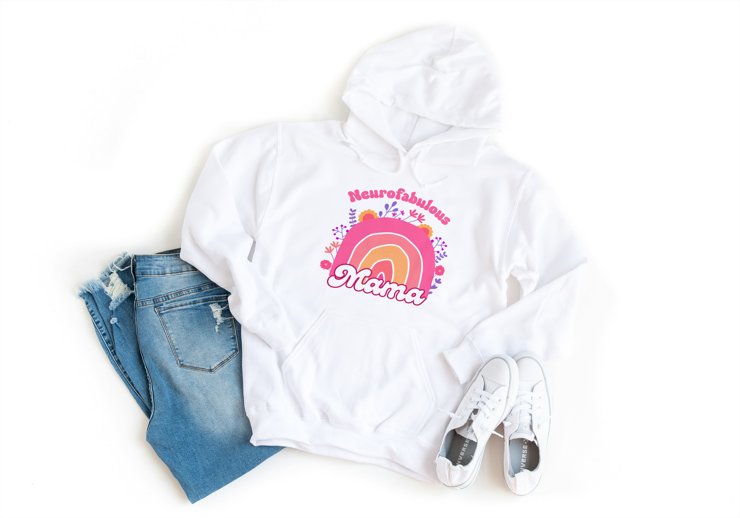 Neurofabulous Mama – Boho Rainbow, Colourful Illustration Hoodie