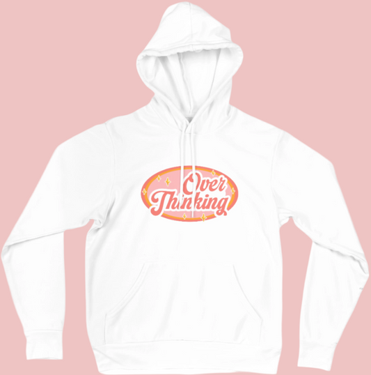 Overthinker hoodie with a colorful retro design, inspired by mental health awareness and self-expression.