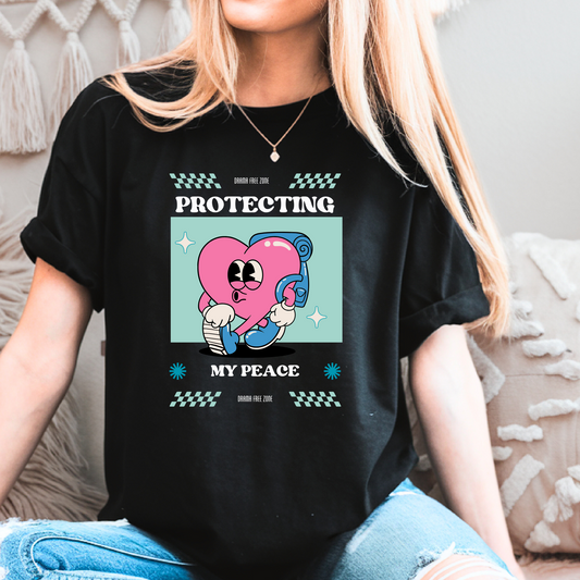 Protecting My Peace Cute Retro Heart Mental Health Awareness T-Shirt