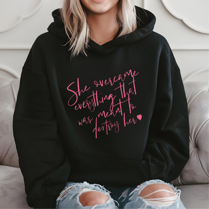 She overcame black hoodie women's mental health empowerment hoodie