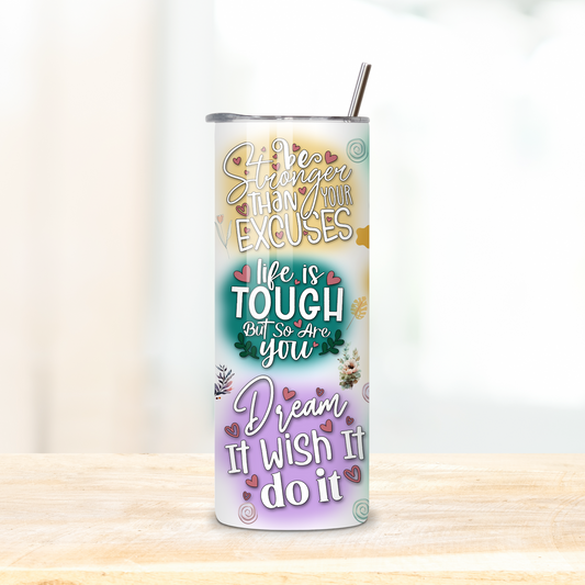 Summer affirmations colourful motivational mental health 20oz skinny tumbler