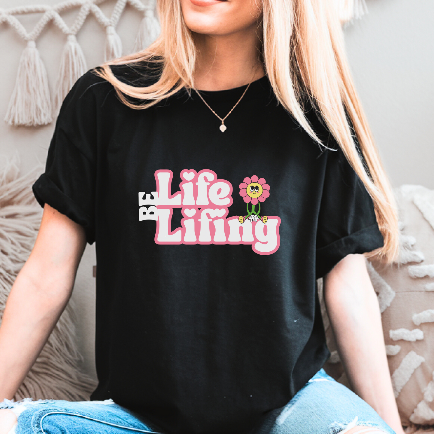 Life Be Lifing funny retro flower black t-shirt for women