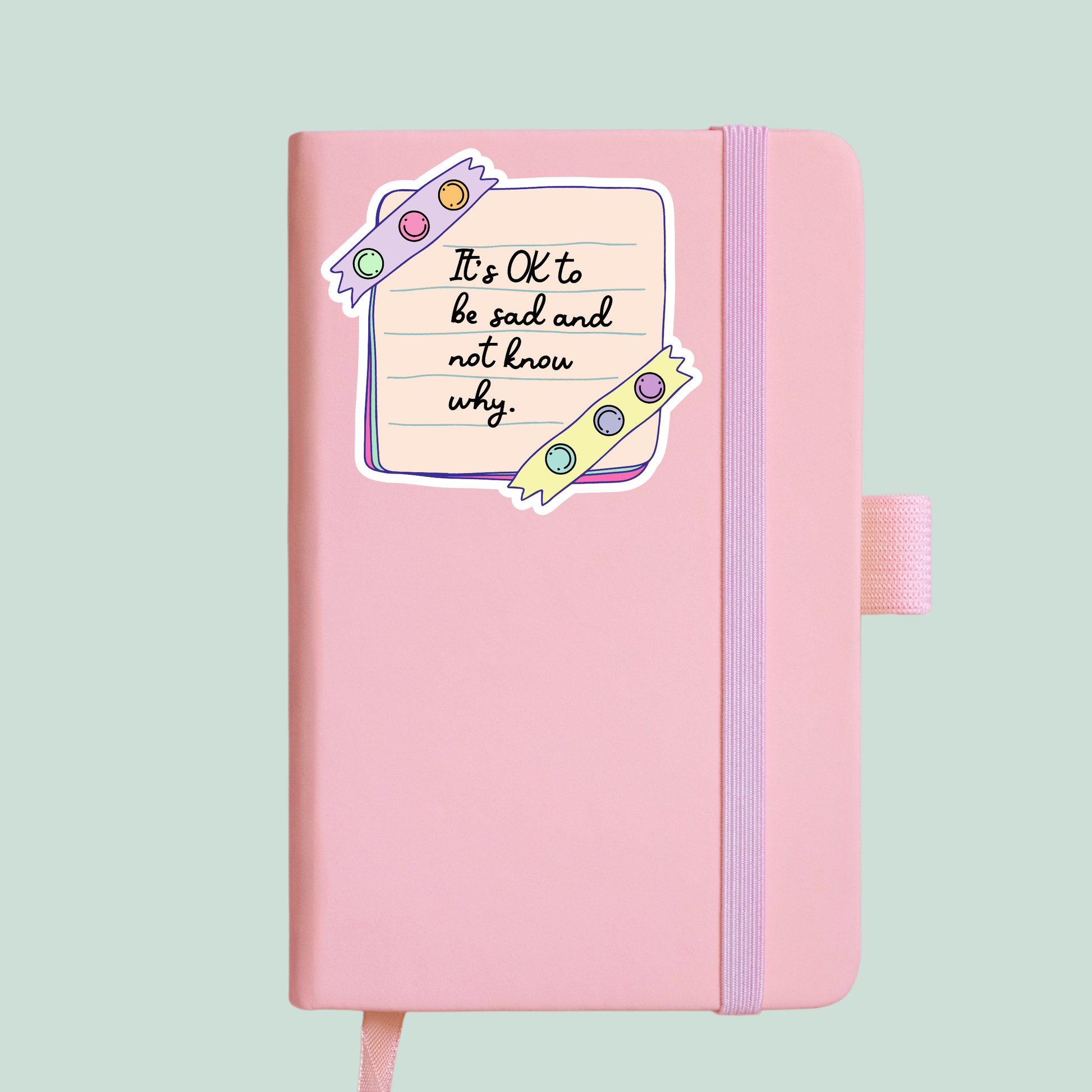 it's okay sticker cute retro colourful for notebook mockup