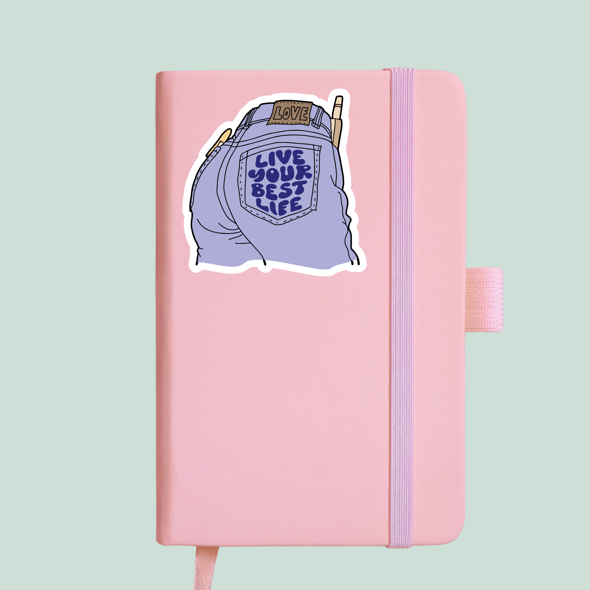 live your best life retro empowering sticker notebook. mockup