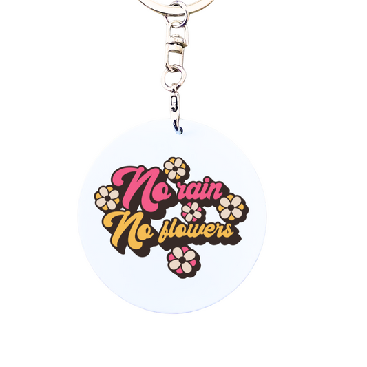 no rain no flowers motivational retro vintage mental health support keyring