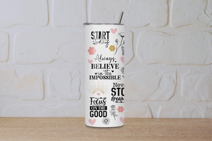 Self-Care Queen – 20oz Skinny Tumbler | Mental Health & Affirmations Gift