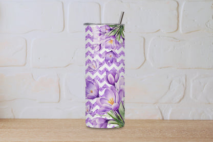 Mum Purple Floral Themed 20oz Skinny Tumbler - Thoughtful Gift for Mum