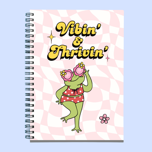 vibin & thrivin funky groovy frog retro a5 size notebook